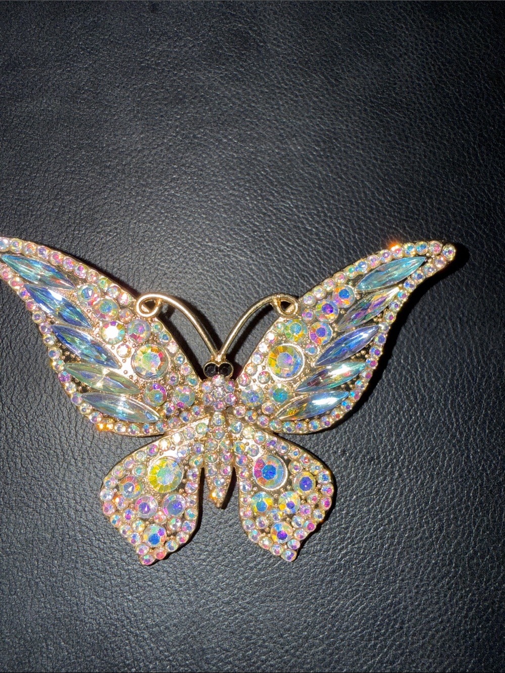 Aurora Crystal Butterfly Necklace Pendant - Gold Tone